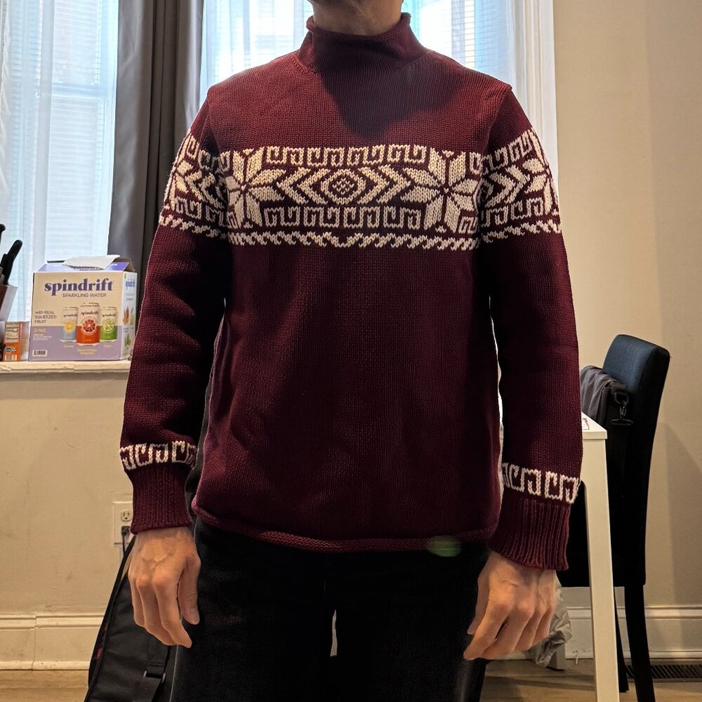 J. Crew Cotton Rollneck Sweater Mens Medium Burgundy Winter Holiday Christmas